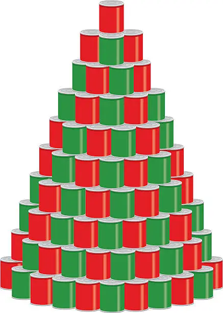 Vector illustration of Stack of Canned Food as a Christmas Tree