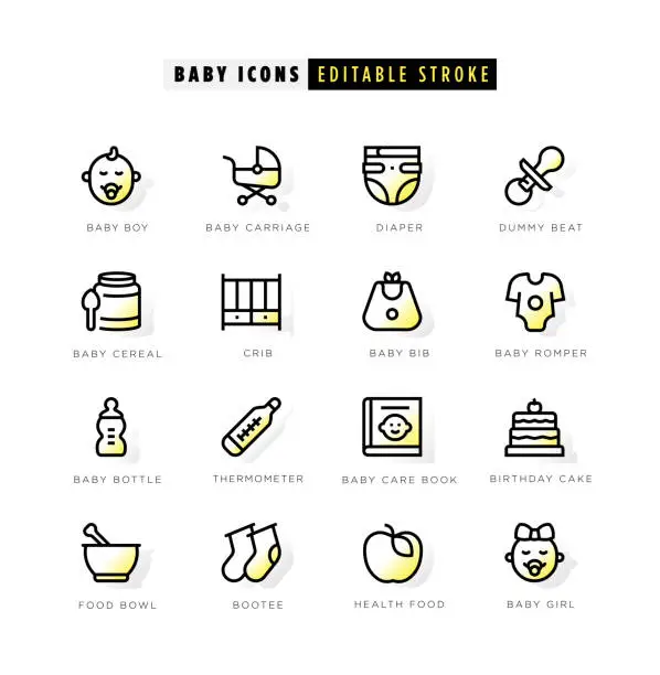 Vector illustration of Baby icons with yellow inner glow