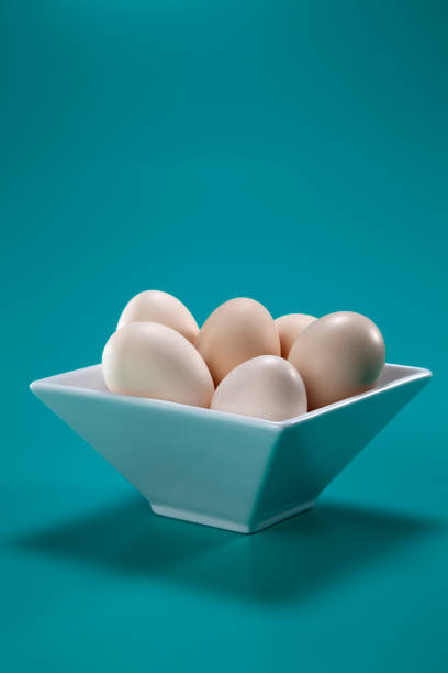 white eggs lined up on egg carton