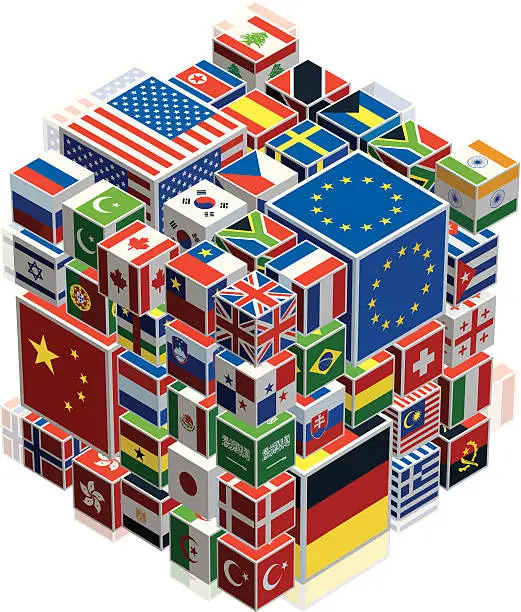 Vector illustration of cubes with national flags