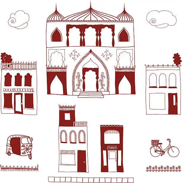 Vector illustration of Mehndi Cityscape Elements