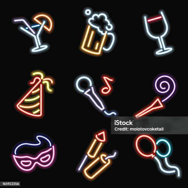 Neon Icons Party Stock Illustration - Download Image Now - Neon Lighting, Neon Colored, Icon