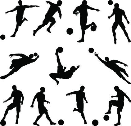 Very high quality detailed soccer football player silhouette outlines.