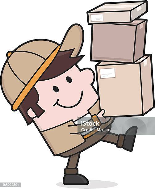 Ilustración de Servicio De Entregadeliveryman Ofrece Paquetes y más Vectores Libres de Derechos de Caja - Caja, Repartidor, Actividad