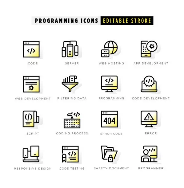 Vector illustration of Programming icons with yellow inner glow