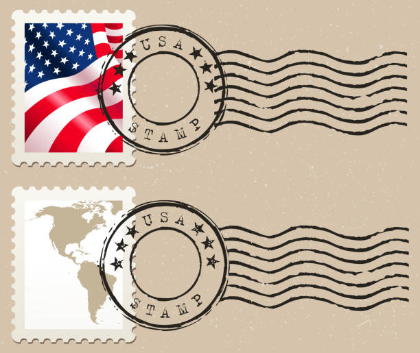 stamp drawing of vector stamp with USA map and flag.date of creation: 18.03.2011. layers used: outlines. created by illustrator cs3. source of map: http://www.lib.utexas.edu/maps/world_maps/txu-oclc-264266980-world_pol_2008-2.jpg postage stamp stock illustrations