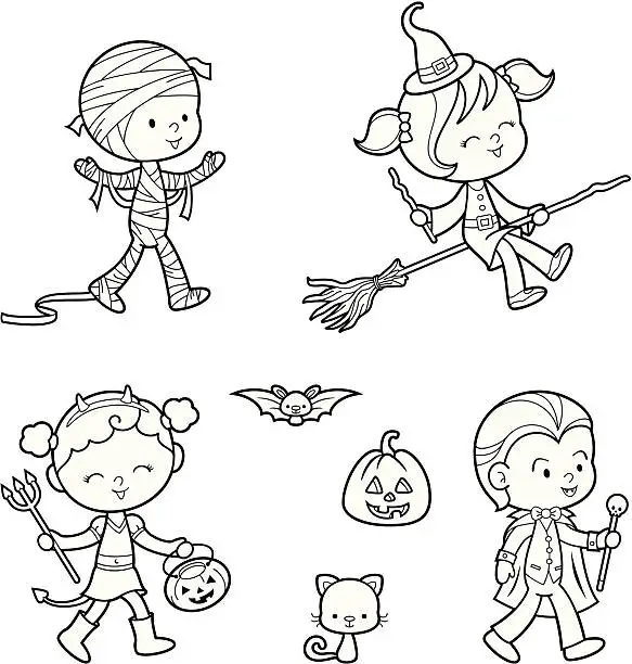 Vector illustration of Halloween coloring set