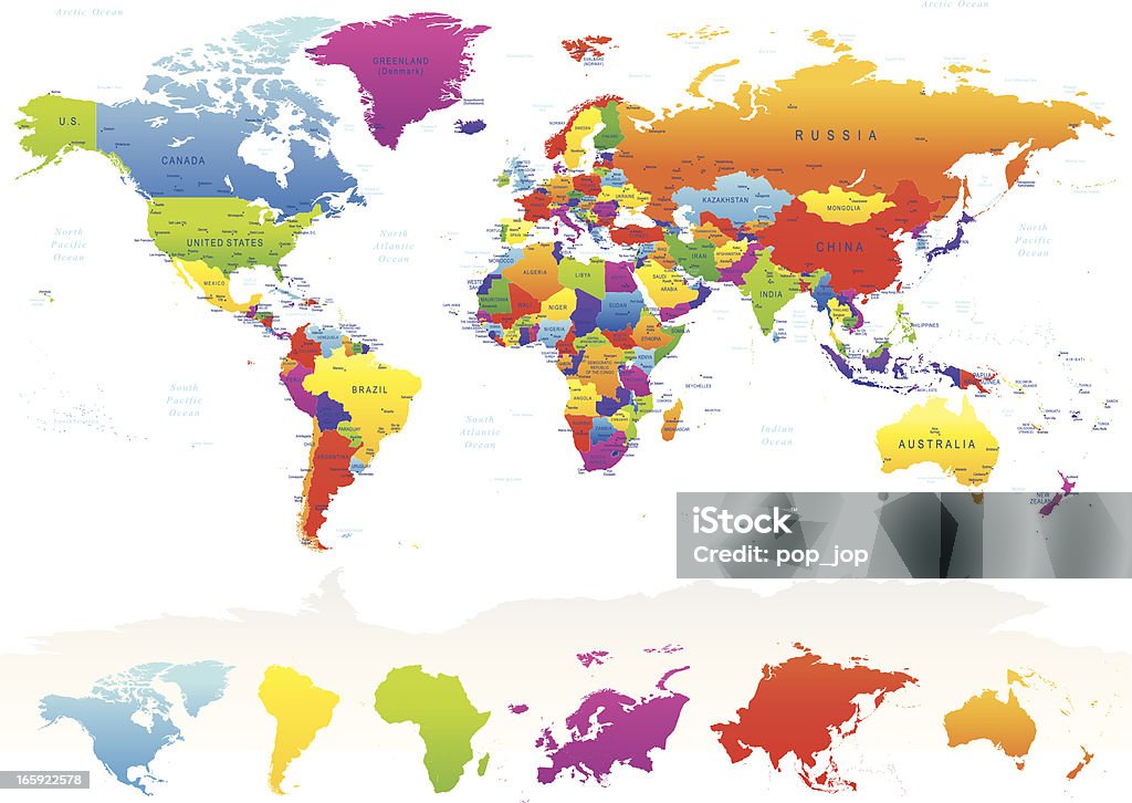 Mapa do mundo colorido - Vetor de Mapa-múndi royalty-free