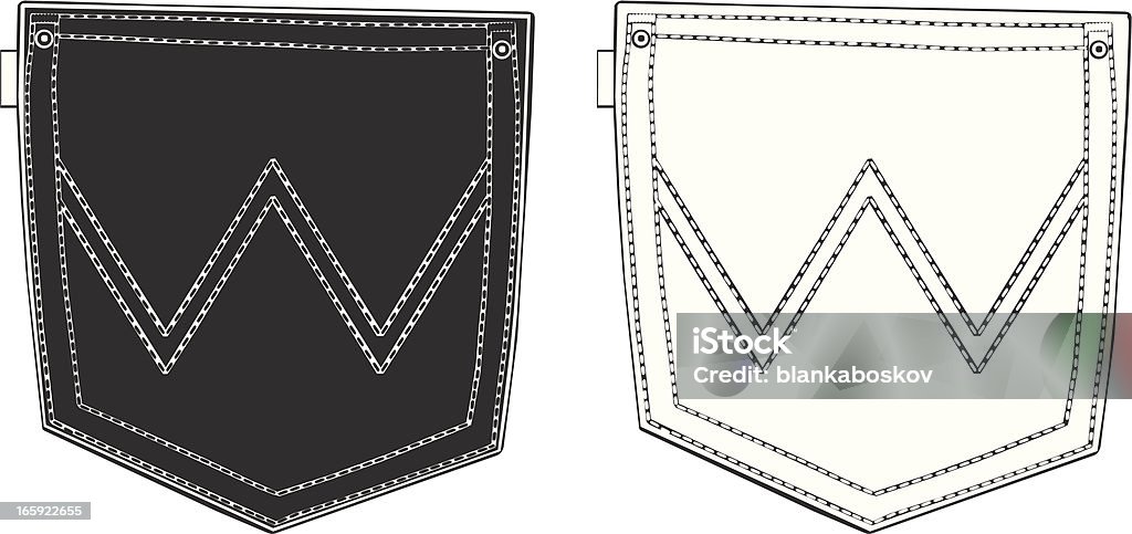 Preto e Branco bolsos traseiros - Royalty-free Calças de Ganga arte vetorial