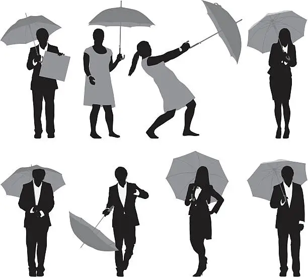Vector illustration of Business executives with umbrellas