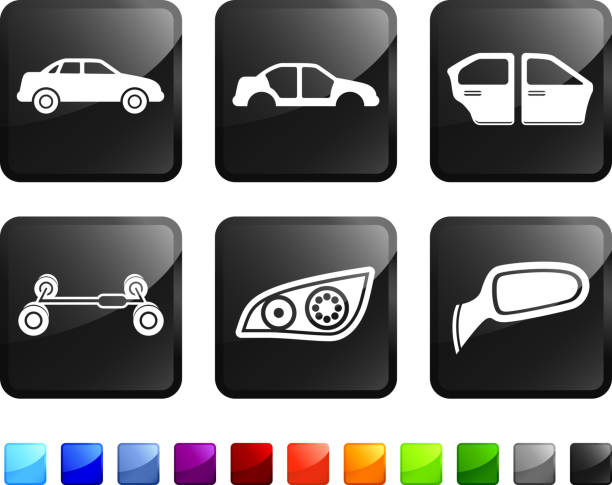 ilustraciones, imágenes clip art, dibujos animados e iconos de stock de auto parts, car manufacturing company vector icon set pegatinas - back seat illustrations