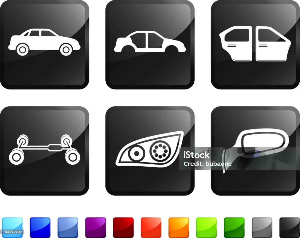 Parti di automobili e Auto azienda manifatturiera vettoriali adesivi icona set - arte vettoriale royalty-free di Telaio - Particolare di veicolo
