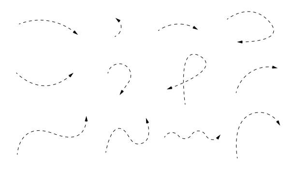 bildbanksillustrationer, clip art samt tecknat material och ikoner med dotted hand drawn arrows. arrow cursor icon. vector pointers collection. stock vector illustration isolated on white background. - prickad linje