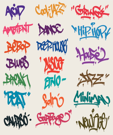 Graffiti tags, music style types