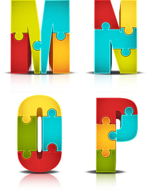 illustrazioni stock, clip art, cartoni animati e icone di tendenza di lettera puzzle colorato - letter p alphabet three dimensional shape blue