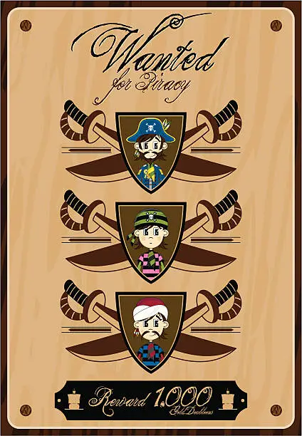 Vector illustration of Cute Little Pirates Wanted Poster