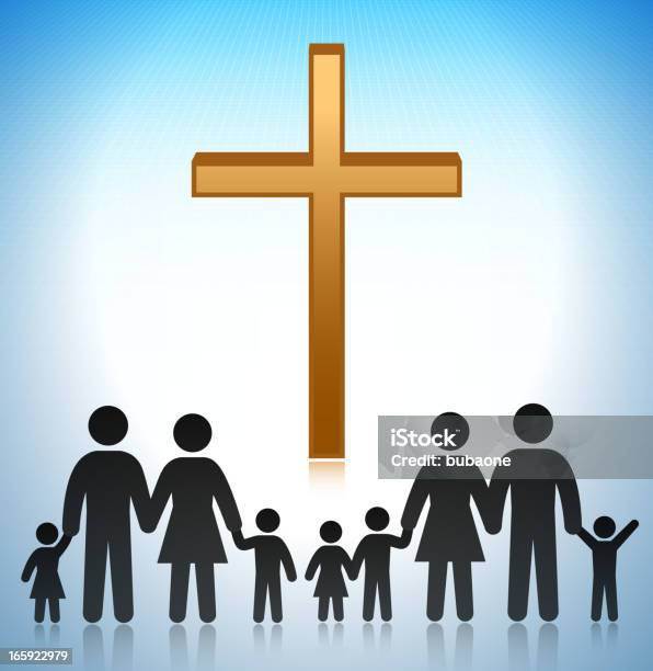 Church Withe The Family Concept Stick Figures Stock Illustration - Download Image Now - Catholicism, Church, Praying