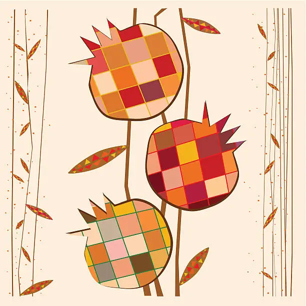Vector illustration of Decorative Pomegranates and Leaves