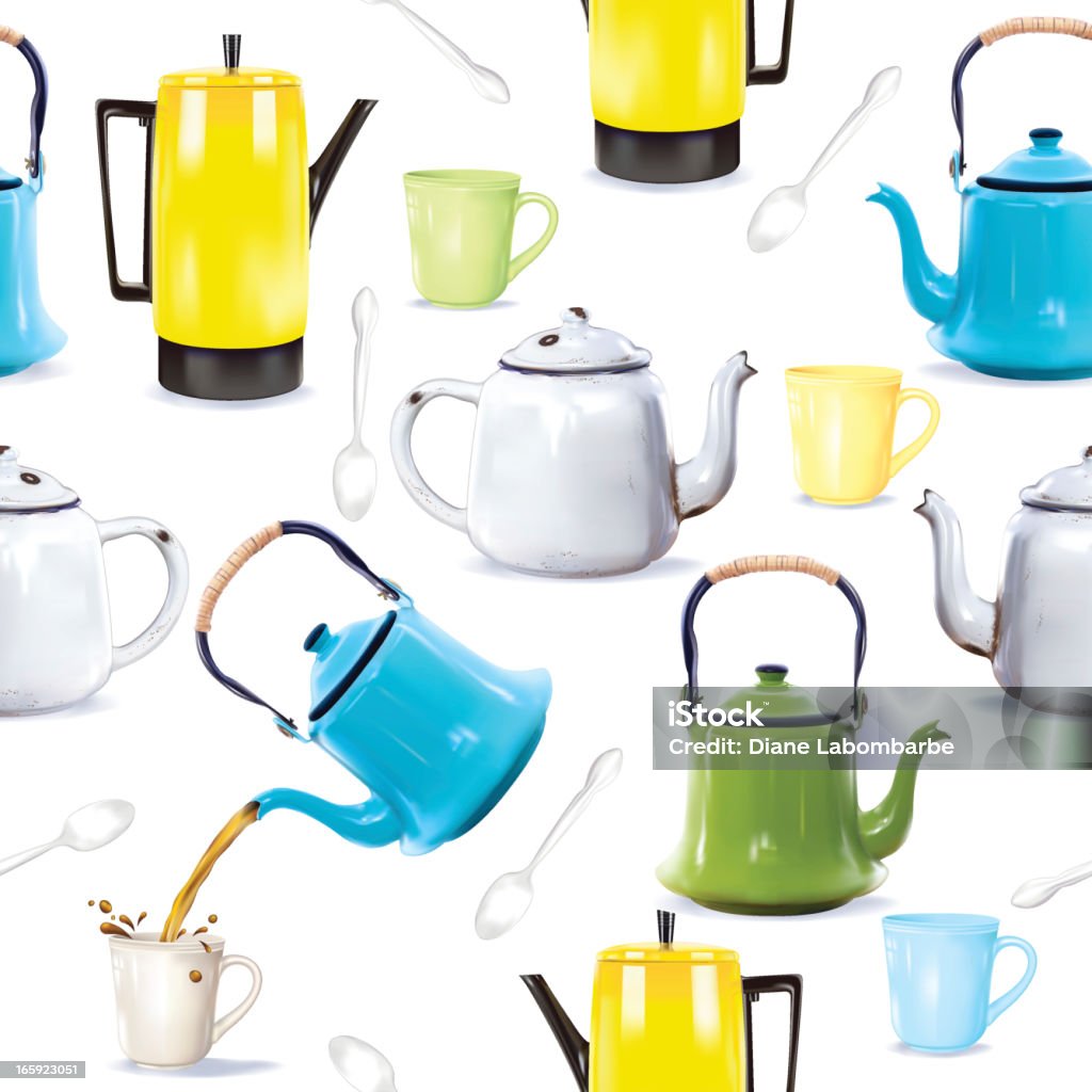 Photorealistic café ollas, Teapots y teteras - arte vectorial de Té - Bebida caliente libre de derechos