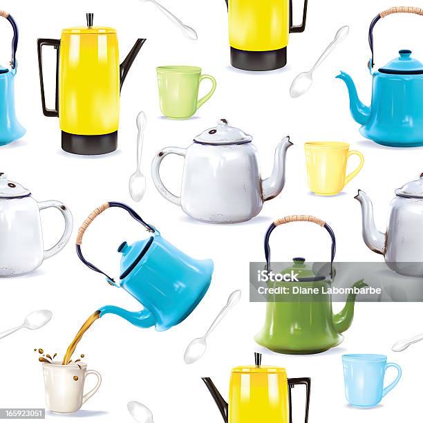 Nassas Teapots Fotorealista Café E Cafeteiras - Arte vetorial de stock e mais imagens de Chá - Bebida quente - Chá - Bebida quente, Café - Bebida, Estilo retro