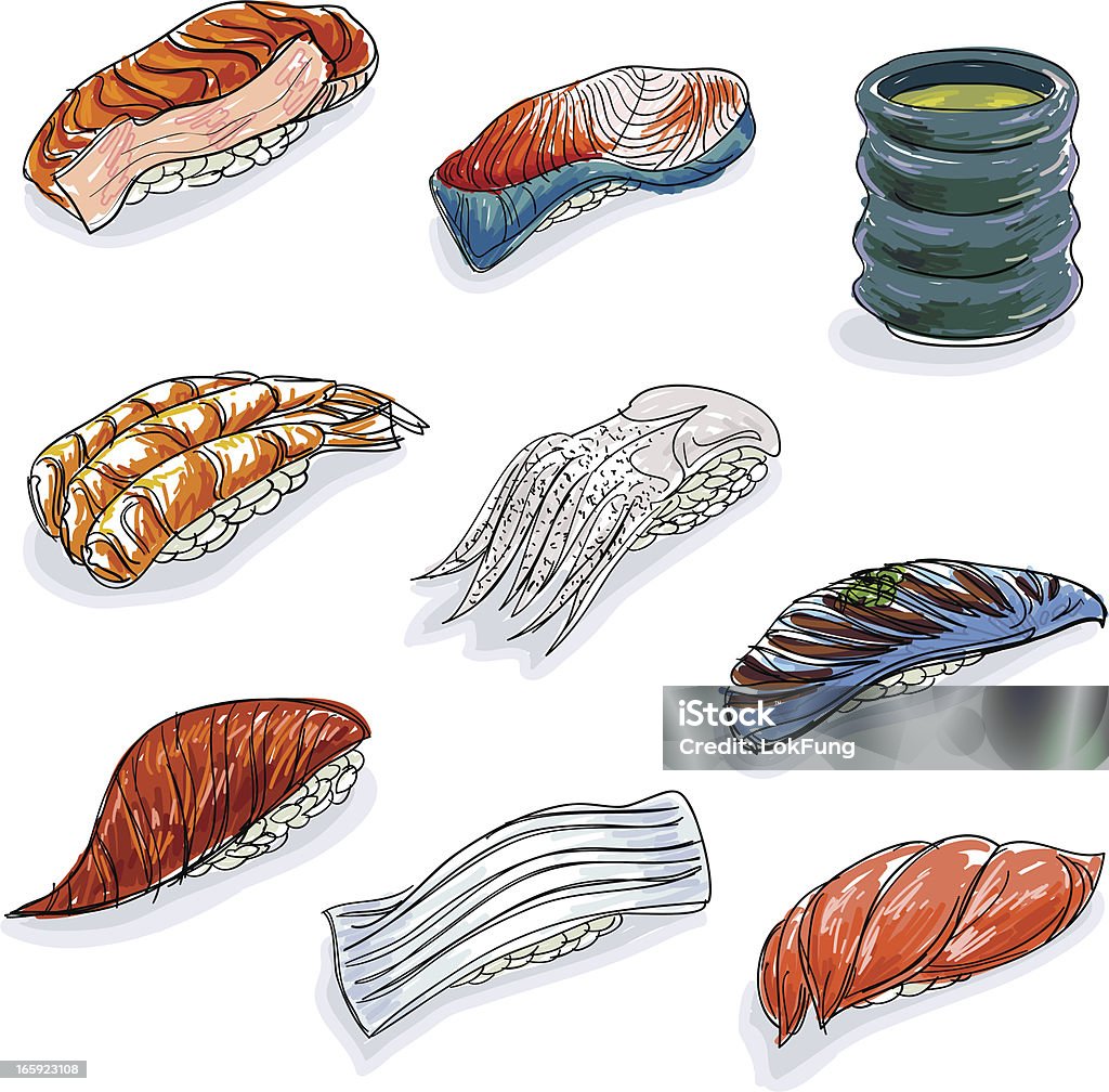 Colore Sushi collezione - arte vettoriale royalty-free di Cucina giapponese