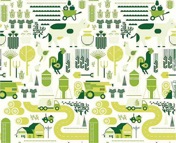 hintergrund mit farm silhouetten - cereal plant illustrations stock-grafiken, -clipart, -cartoons und -symbole