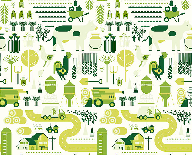 ilustrações, clipart, desenhos animados e ícones de fundo com silhuetas de fazenda - apple vegetable crop tree