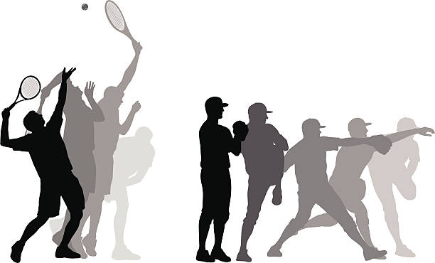 ilustrações de stock, clip art, desenhos animados e ícones de topspeed - tennis serving silhouette racket