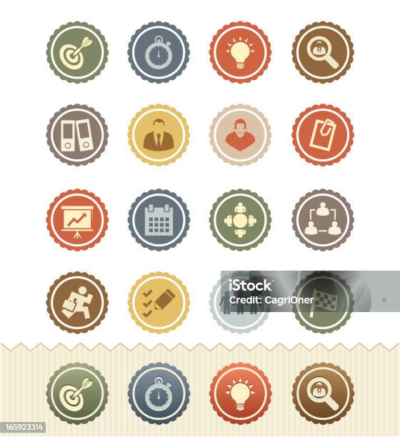 Projects And Business Icons Vintage Badge Series Stock Illustration - Download Image Now - Badge, Finishing, Document