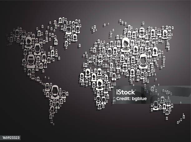 Pessoas Mapa Do Mundo - Arte vetorial de stock e mais imagens de Escuro - Escuro, Face Humana, Globo terrestre