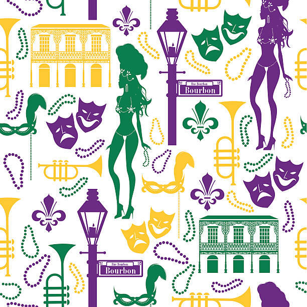 Mardi Gras Pattern A New Orleans Mardi Gras repeatable pattern. See below for similar images and more party images. louisiana illustrations stock illustrations