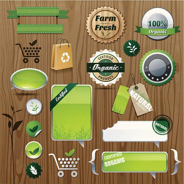 Vector illustration of Glossy organic labels set