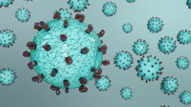Abstract digital viral infection, causing chronic disease. Outbreak coronavirus COVID-19. Hepatitis viruses, influenza virus H1N1, Flu, infecting organism, aids. Seamless loop-able 3D animation
