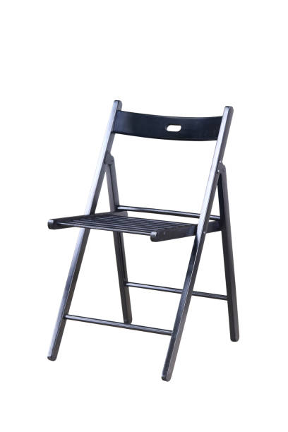istock Dark black polished lacquered comfortable simple wooden folding chair, isolated on white background. 1659235977