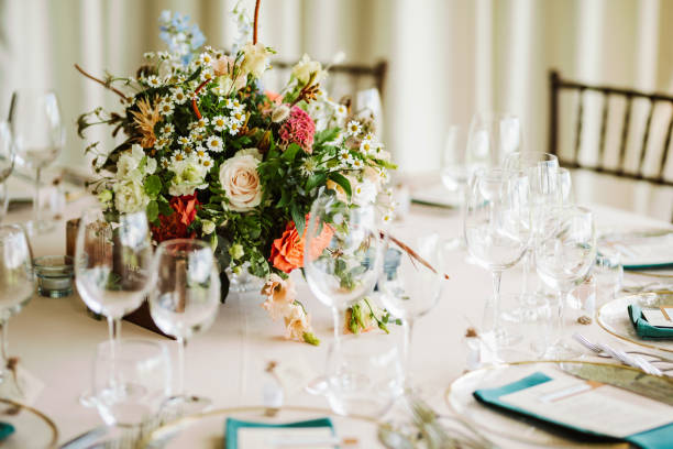 istock Beautiful fresh flower table decoration. Special table set up for a wedding party. 1659238930