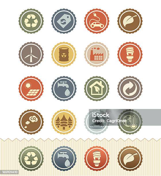 Environment Icons Vintage Badge Series Stock Illustration - Download Image Now - Recycling Symbol, Retro Style, 1950-1959