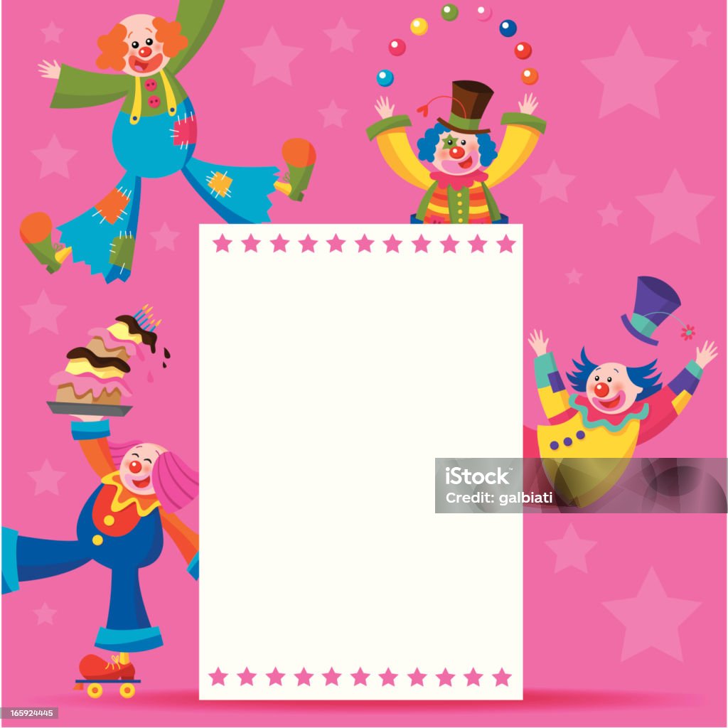 Clowns derrière un panneau 6 - clipart vectoriel de Anniversaire libre de droits