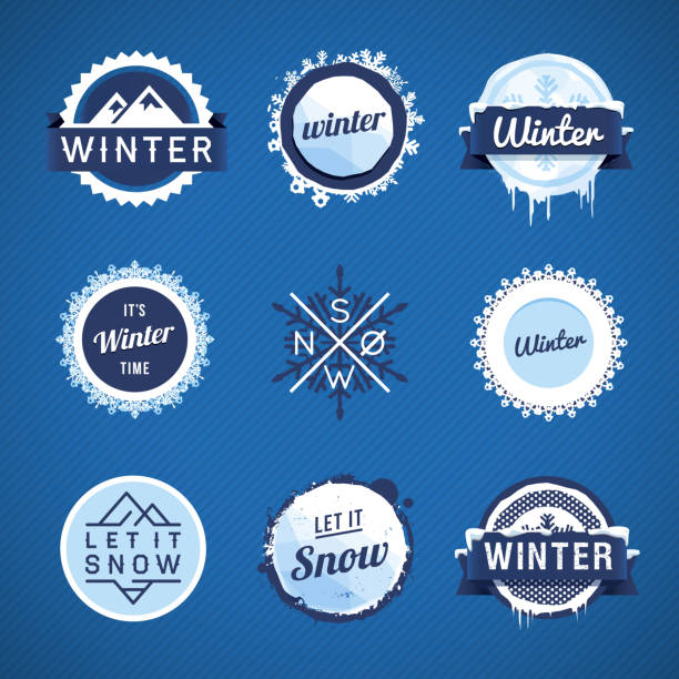 bildbanksillustrationer, clip art samt tecknat material och ikoner med winter vector badges - ice