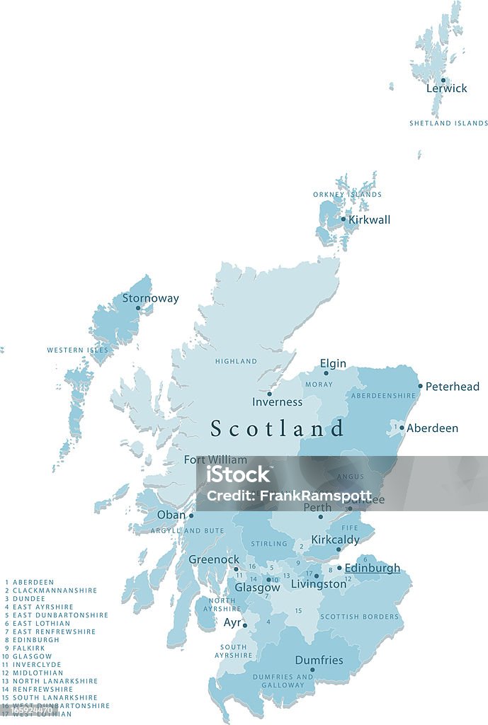Szkocja Wektor Mapa regionów puste - Grafika wektorowa royalty-free (Mapa)