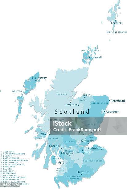 Szkocja Wektor Mapa Regionów Puste - Stockowe grafiki wektorowe i więcej obrazów Mapa - Mapa, Szkocja, Orkady