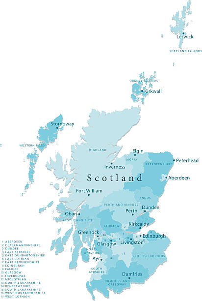 Scotland Vector Map Regions Isolated "Detailed vector map of Scotland with administrative divisions. File was created on November 2, 2012. The colors in the .eps-file are ready for print (CMYK). Included files: EPS (v8) and Hi-Res JPG (3947aa aaa 5600 px)." oban stock illustrations