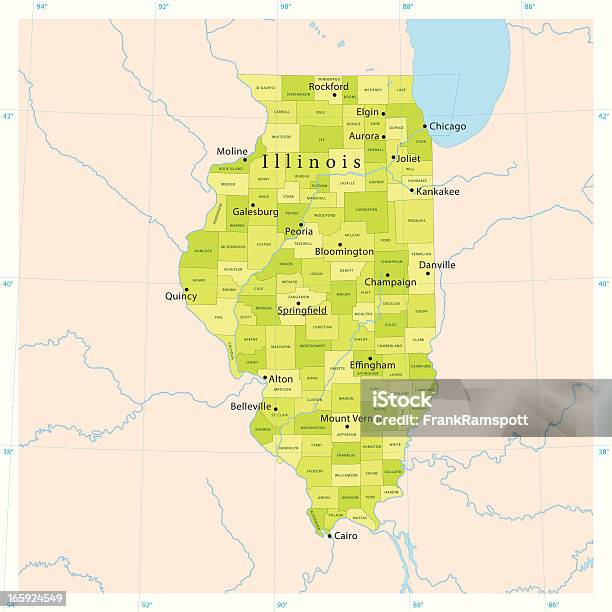 Illinois Wektor Map - Stockowe grafiki wektorowe i więcej obrazów Mapa - Mapa, Stan Illinois, Chicago - Illinois