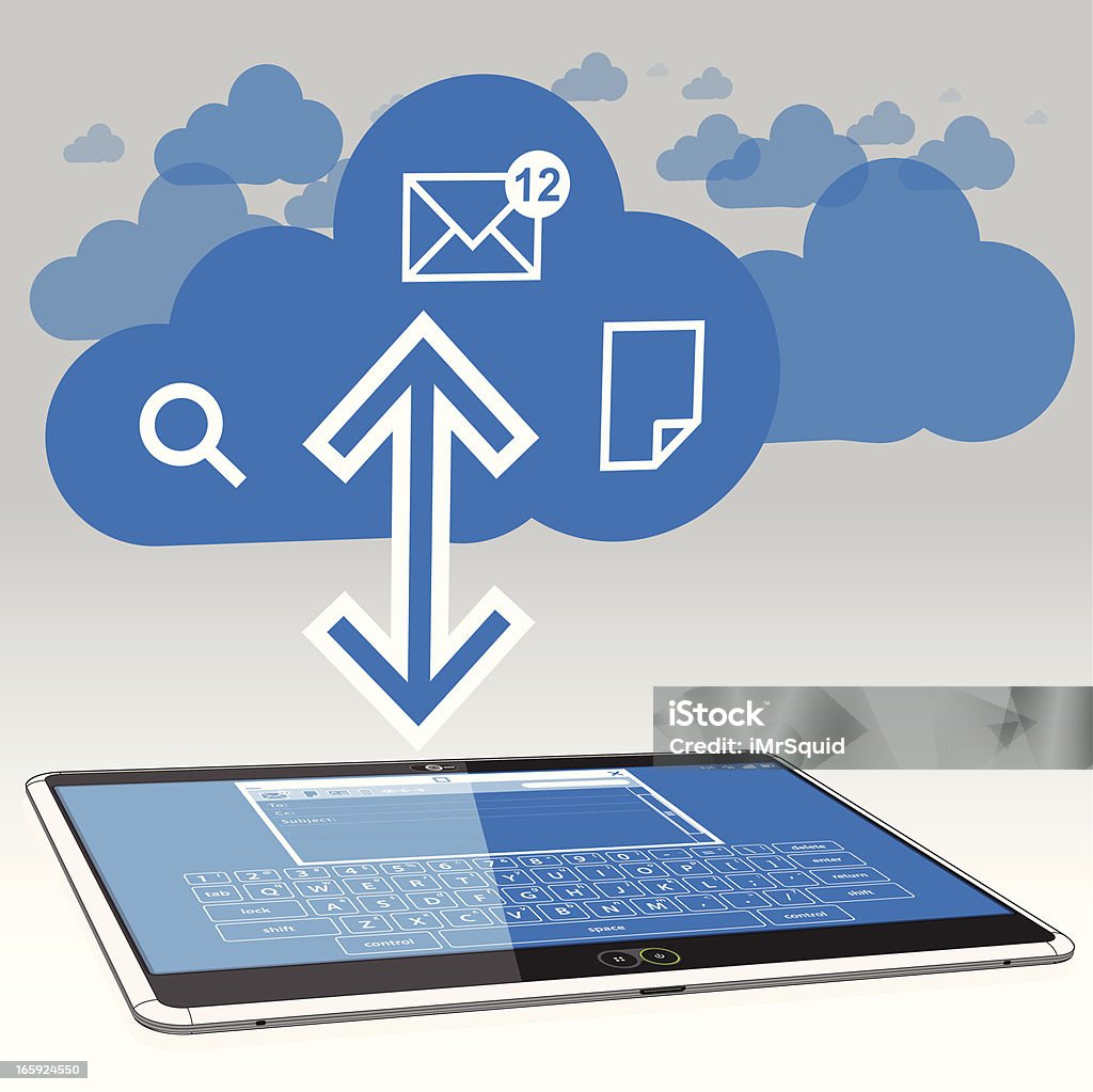 Tableta, correo electrónico y la nube de datos - arte vectorial de Aplicación para móviles libre de derechos