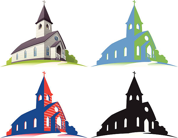 biały kościół - church steeple silhouette built structure stock illustrations