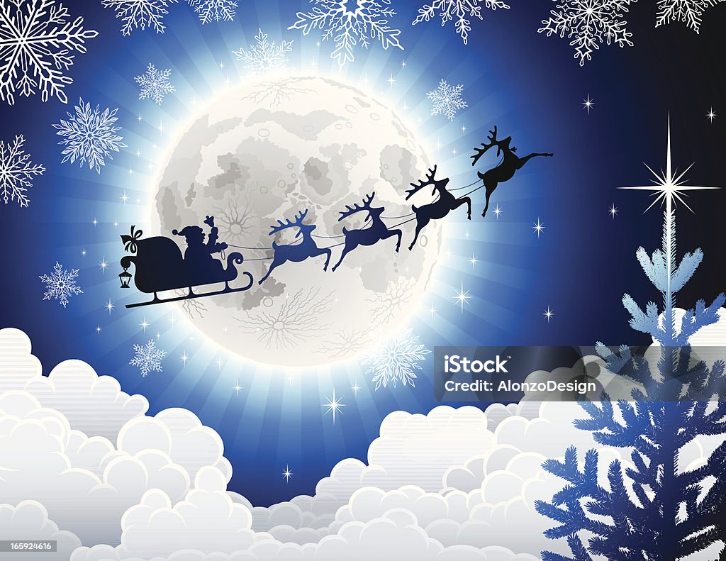 Slitta di Babbo Natale su sky - arte vettoriale royalty-free di A forma di stella