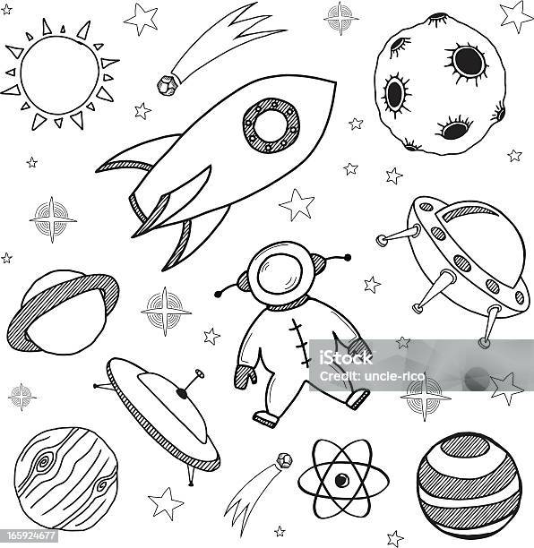 Seamless Space Doodles Set Stock Illustration - Download Image Now - Drawing - Activity, Moon Surface, Planetary Moon
