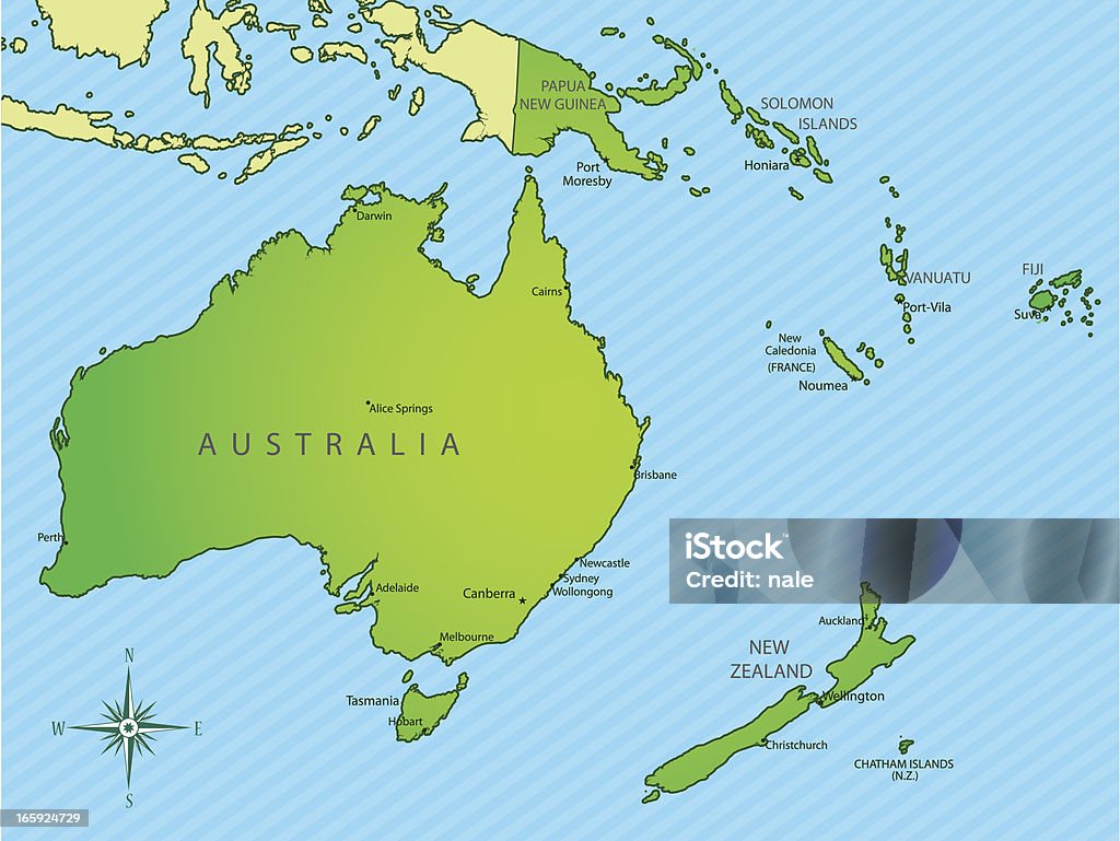Океания карта green с границами и названия - Векторная графика Австралазия роялти-фри