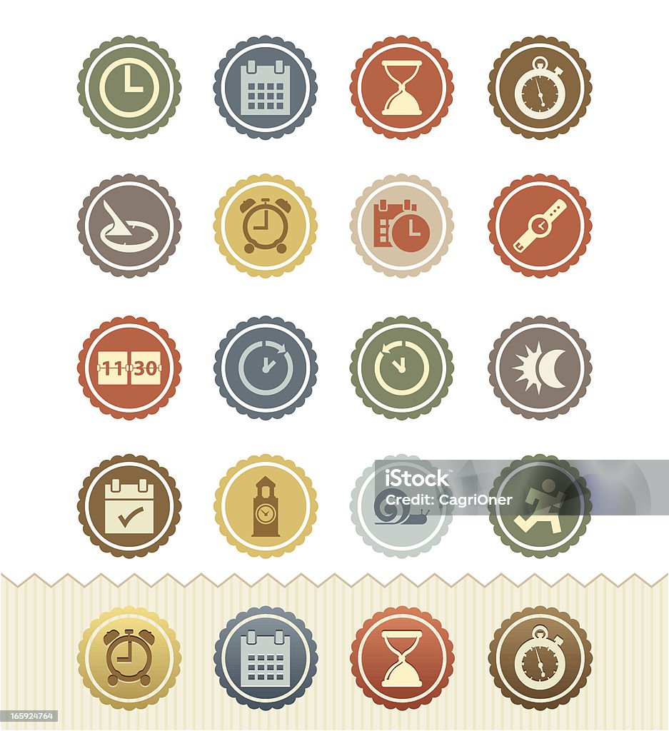 Icone di data e ora: Serie di Badge d'epoca - arte vettoriale royalty-free di Ora solare