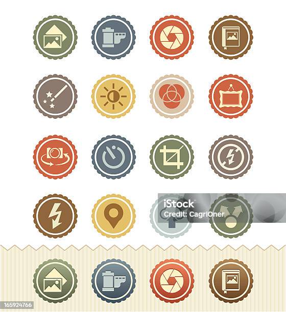 Photography Icons Vintage Badge Series Stock Illustration - Download Image Now - Downloading, Icon Symbol, Photographic Print