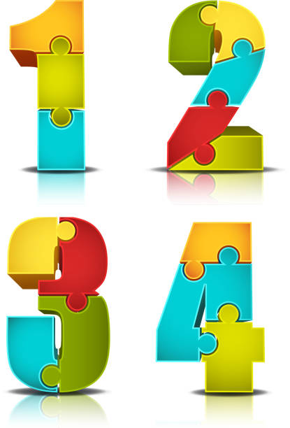bunte puzzle nummer - number 4 number three dimensional shape text stock-grafiken, -clipart, -cartoons und -symbole